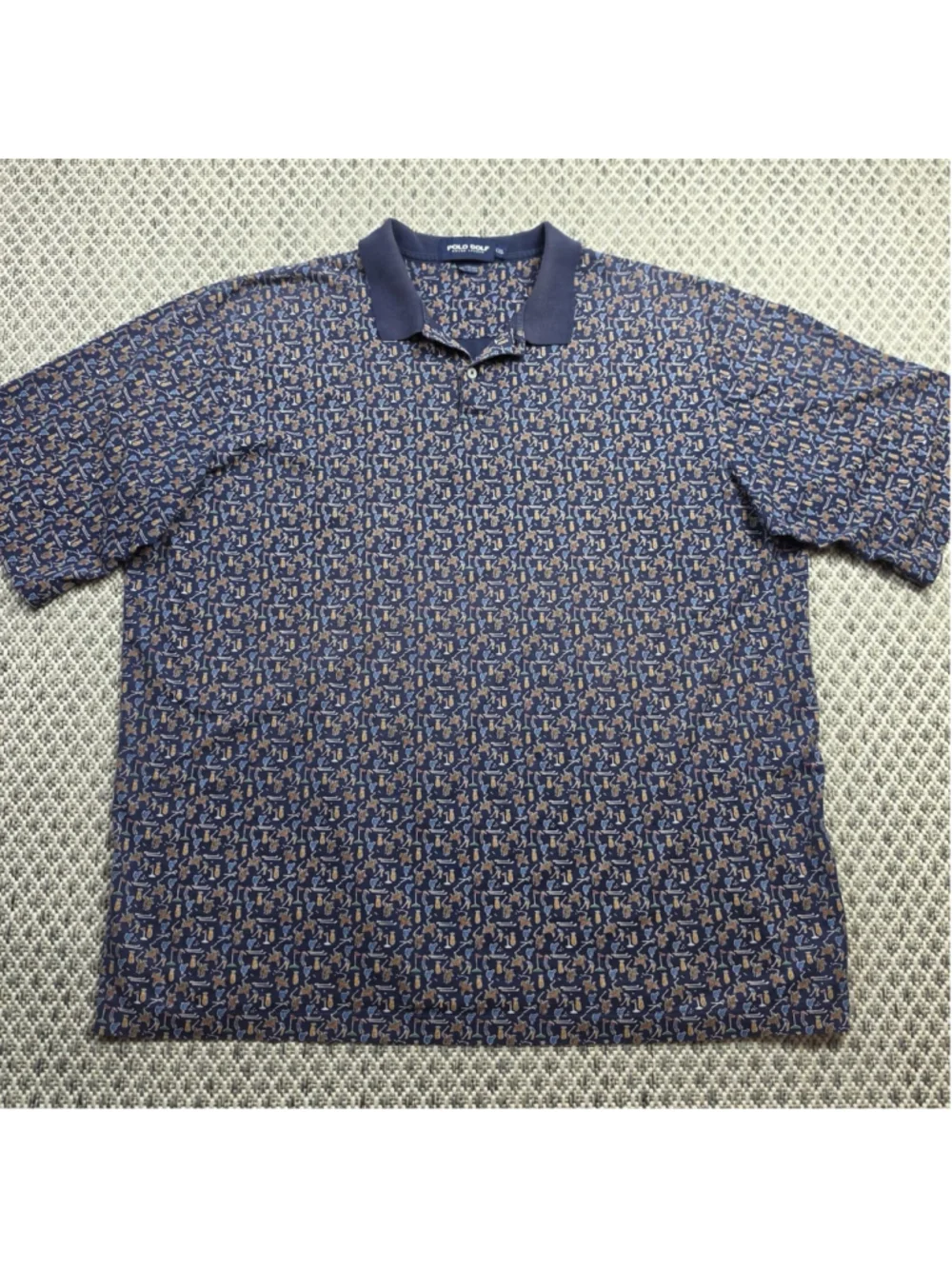 Vintage Polo Golf Ralph Lauren Mens XXL Navy Golf Polo All Over Print Cotton